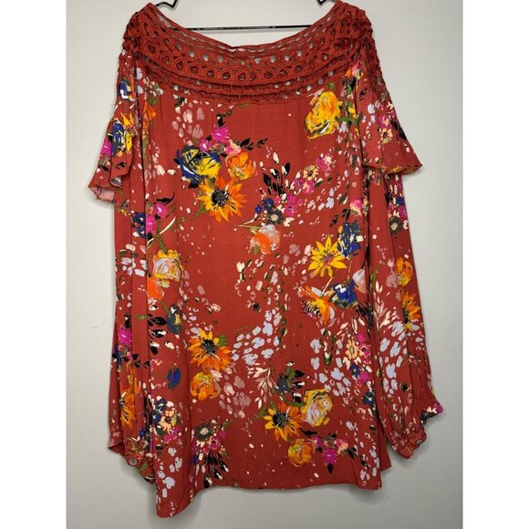 Oddi Women's 3XL Floral Long Sleeve Boho Festival Peasant Loose Fit Blouse - Picture 5 of 9